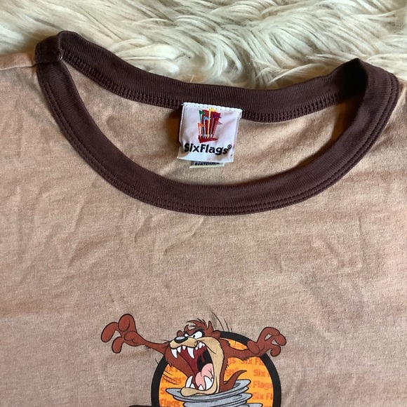 Vintage Y2K Six Flags Warner Bros Tasmanian Devil Cropped Tee L/XL - Picture 6 of 7